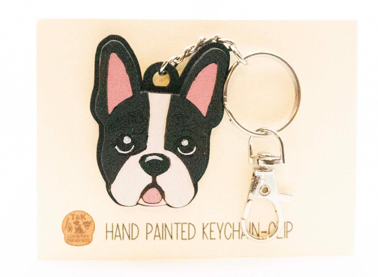 Hand-Painted French Bulldog Keychain