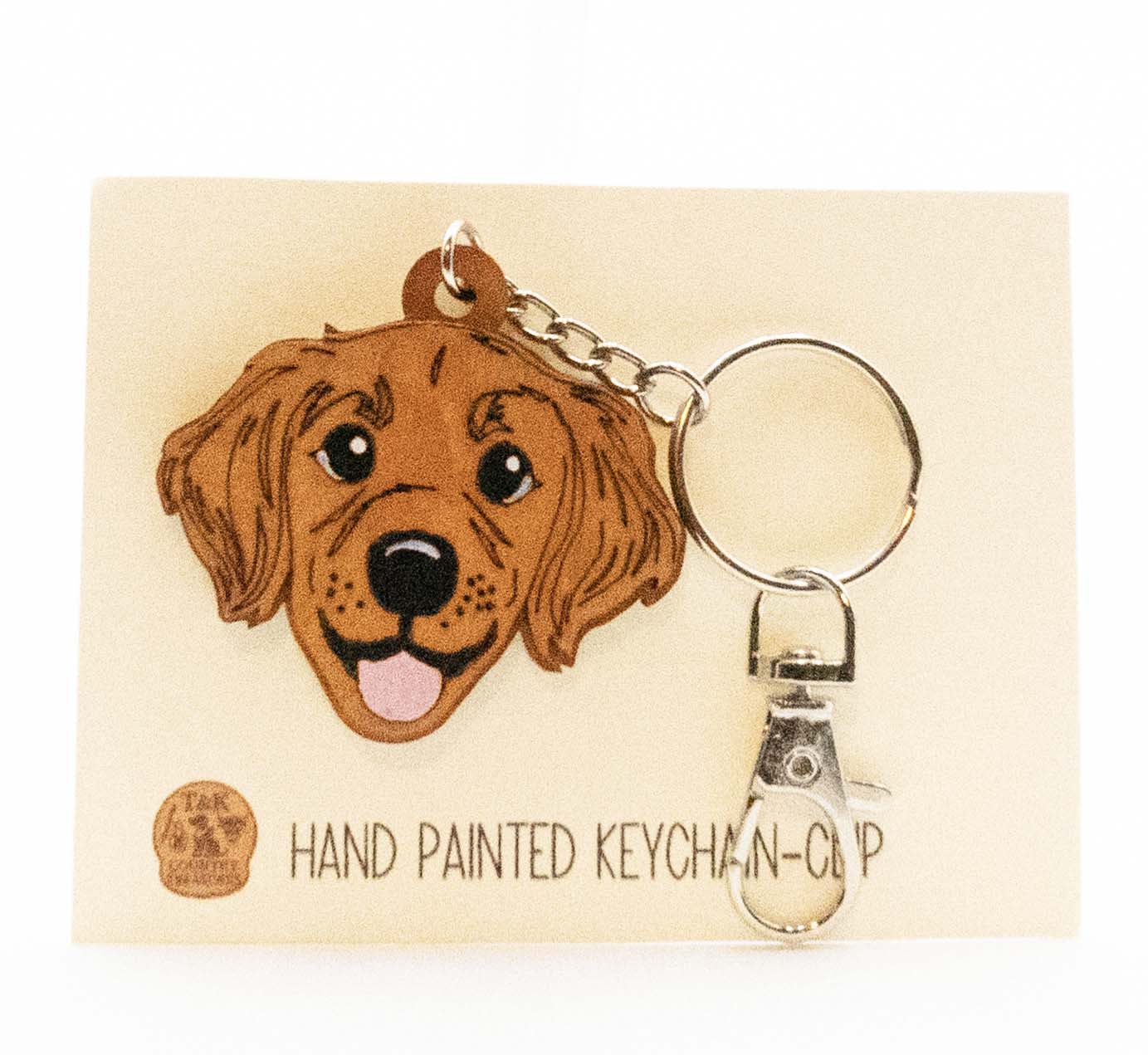 Golden Retriever handpainted wooden Keychain/clip