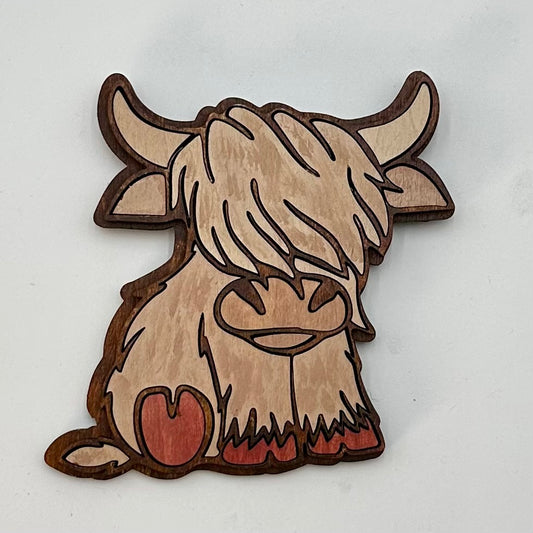 Highland Cow Handpainted wooden magnet