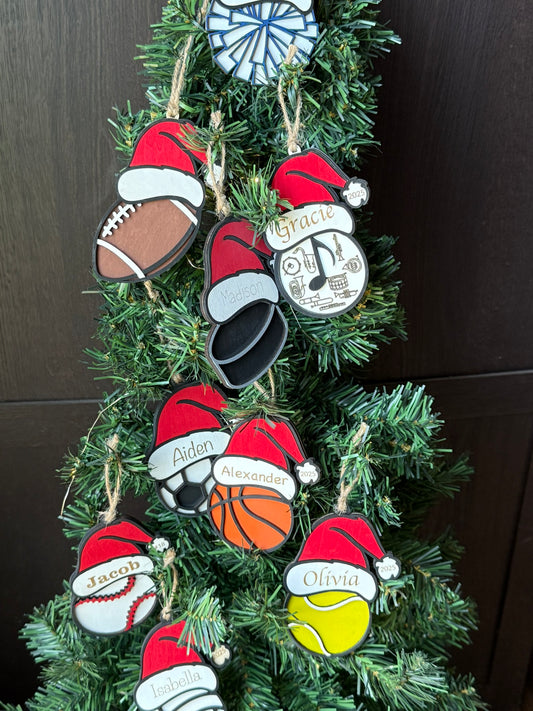 Santa Hat Sports Ornaments - Personalized