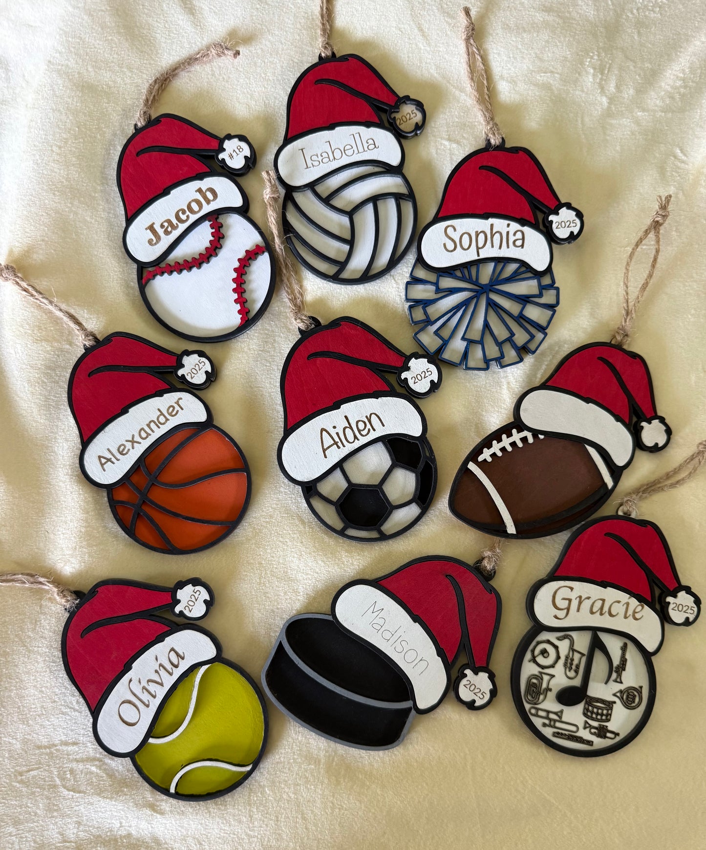 Santa Hat Sports Ornaments - Personalized