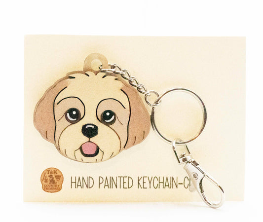 Shih Tzu Handpainted Tan keychain backpack clip